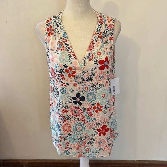 Sonoma V neckline sleeveless floral blouse Size S New - Picture 1 of 12